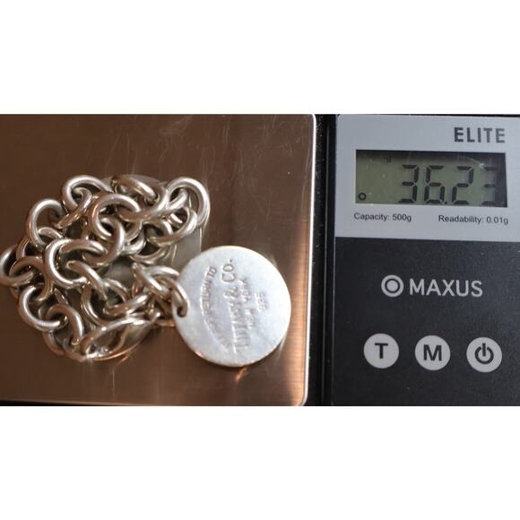 Tiffany & Co. 925 Round Tag Lobster Claw Charm Bracelet 36.23G / 7.5in / 10mm - Picture 5 of 5